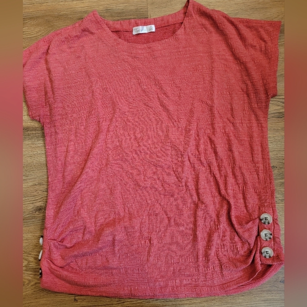 Womens 89th And Madison Shirt Sleeve Coral Blouse Size Large
